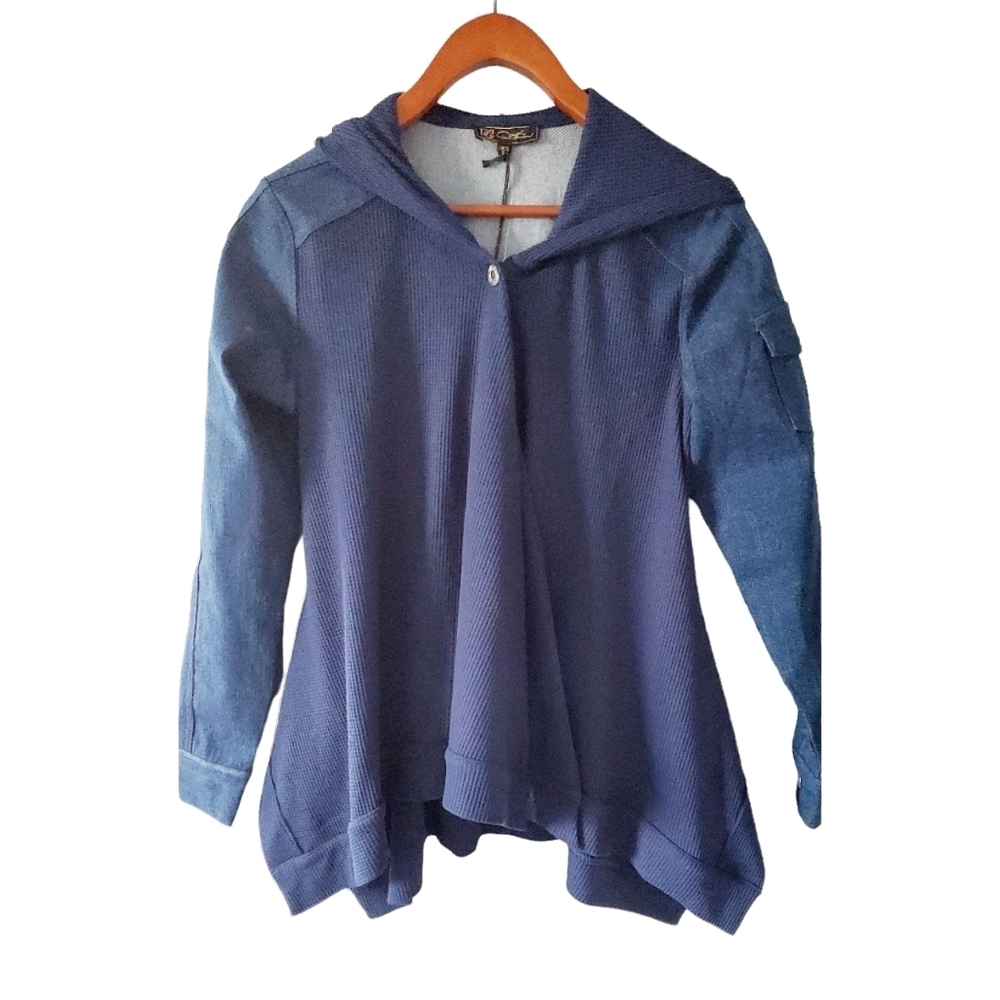 Diane Gilman 2 Denim and Sweater Assymetrical Swing Jacket Size XS New with Tags